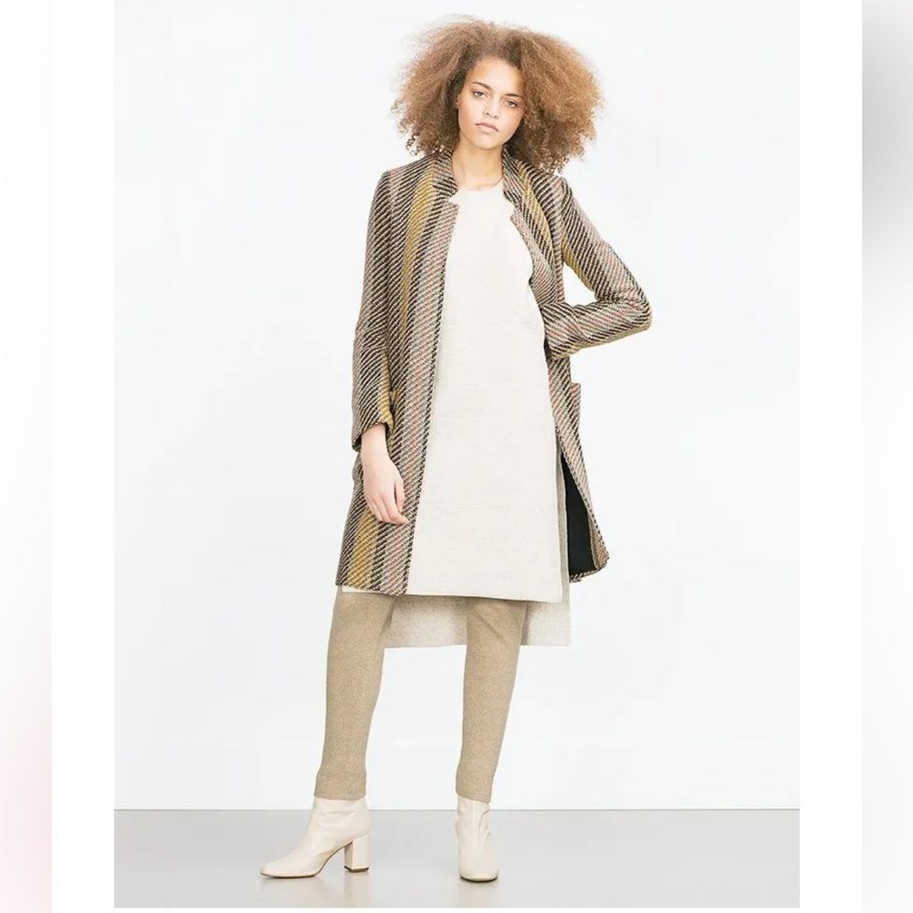Zara Trafaluc Outerwear Collection Striped Jacquard Coat Multi Color - Rare - Picture 3 of 14